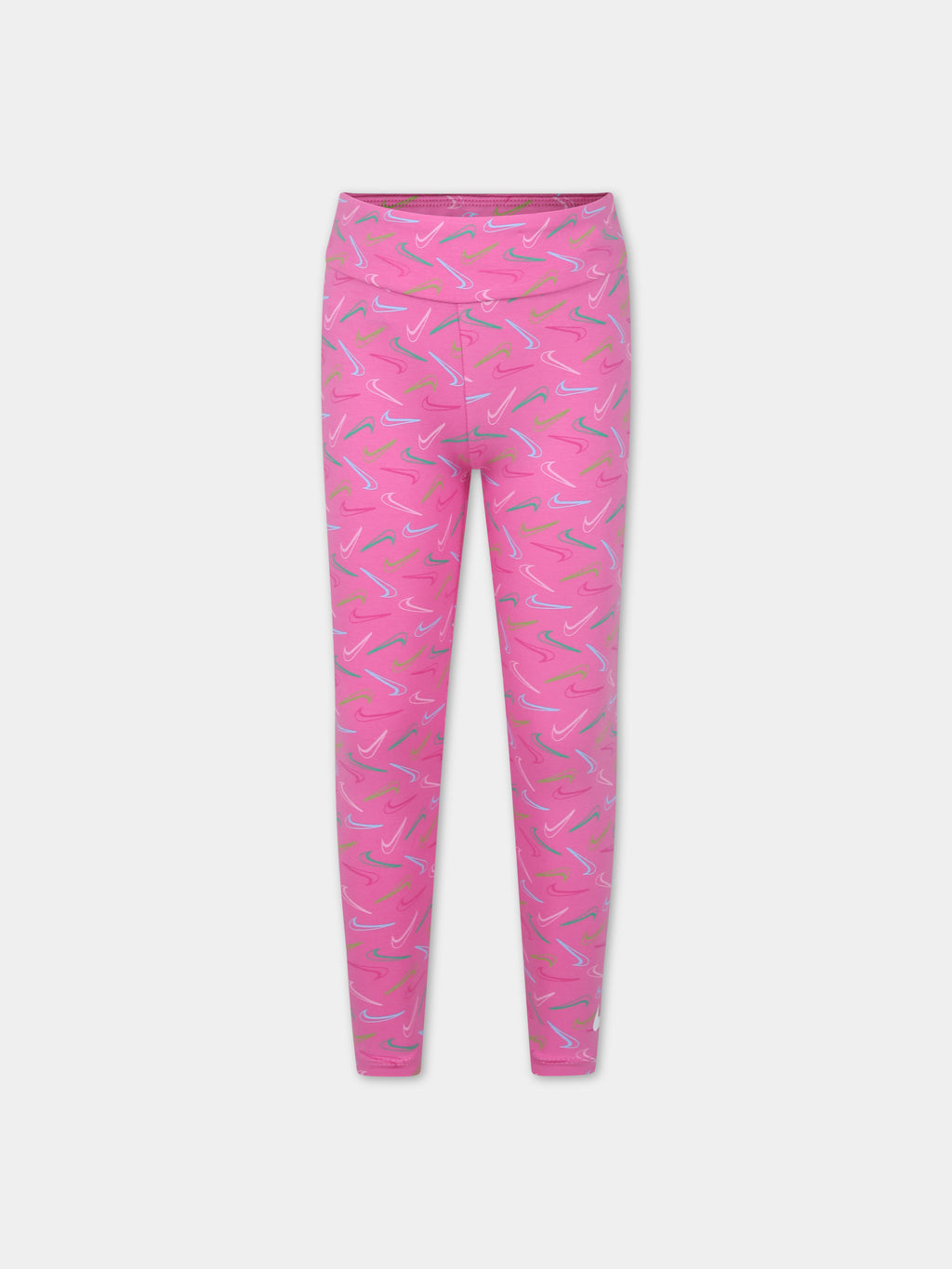 Fuchsia leggings for girl with multicolor swoosh